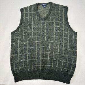 Vintage Brooks Brothers Sweater Vest Green Windowpane Fine Merino Wool Large
